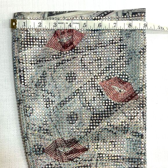 Rhinestone Wedge Boots Sz 11 Lips Print Knee High Pointed Toe Sparkle Glam - Picture 9 of 13